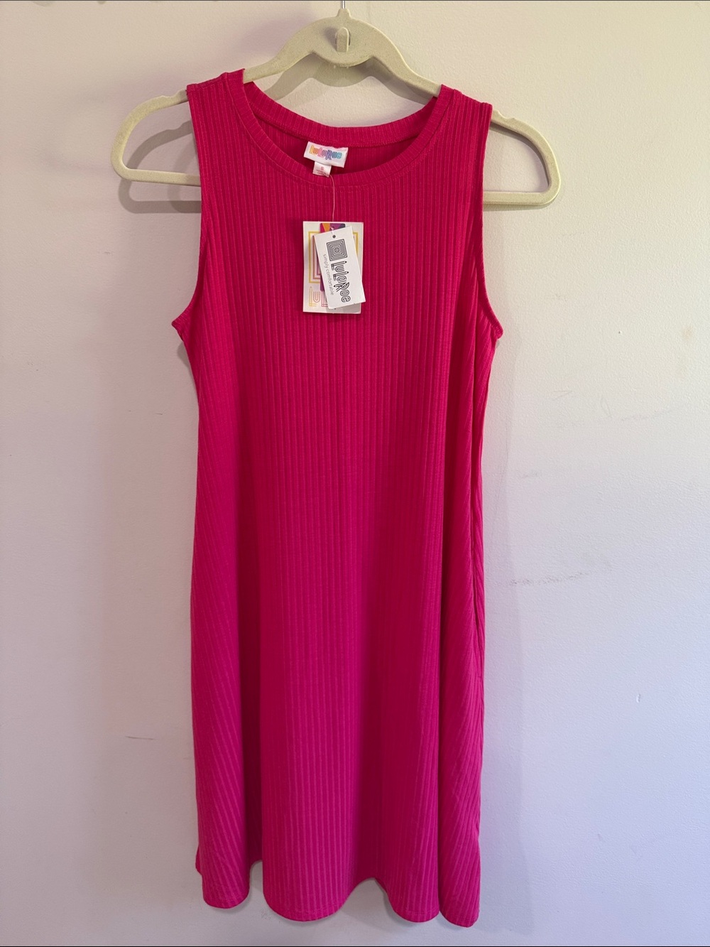 LuLaRoe Ribbed Sleeveless Midi Dress - Hot Pink